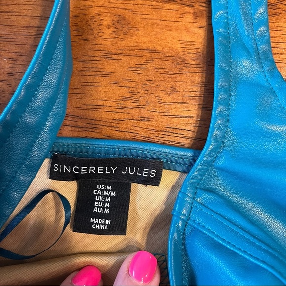 Sincerely Jules faux leather cropped corset top blue size medium bustier - Picture 2 of 9